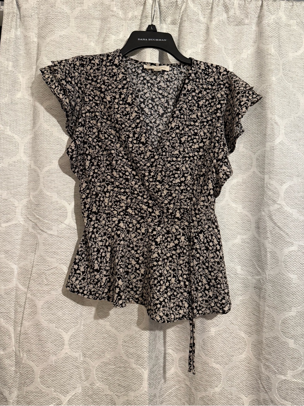 Floral Wrap Blouse - Black and Cream